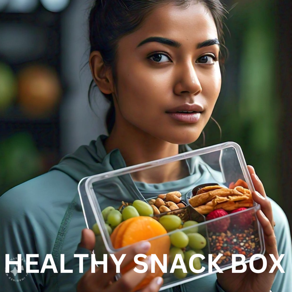 A girl have healthy snack box 