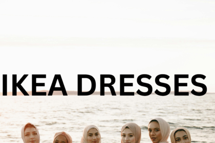 A girls standing wearing Ikea dresses