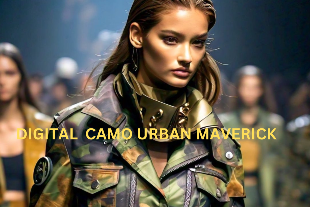 A picture from a fashion show or street style event highlighting the Digital Camo Urban Maverick trend.