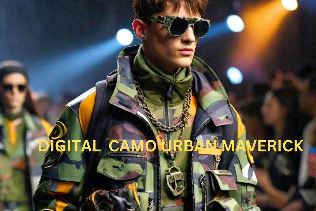 A picture from a fashion show or street style event highlighting the Digital Camo Urban Maverick trend.