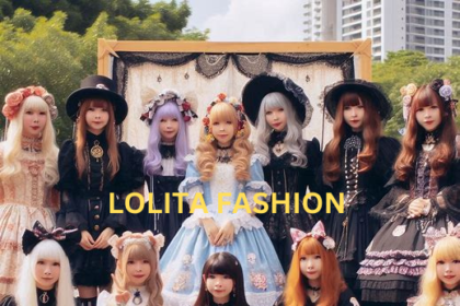 Group of people dressed in various Lolita fashion styles at a meetup.