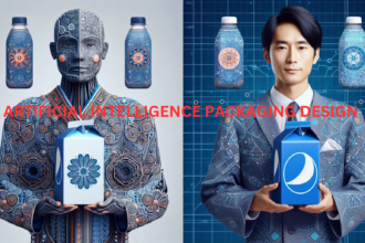 Comparison of traditional human-made packaging designs and innovative AI-generated designs.