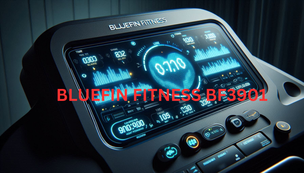 Close-up of the Bluefin Fitness BF3901 treadmill's digital display and control panel"