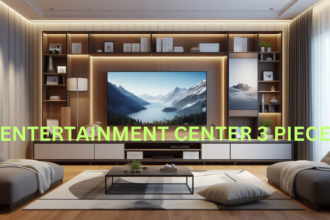 Modern entertainment center 3 piece with sleek design.