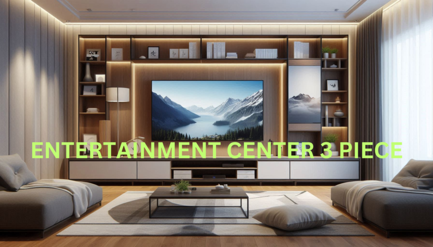 Modern entertainment center 3 piece with sleek design.