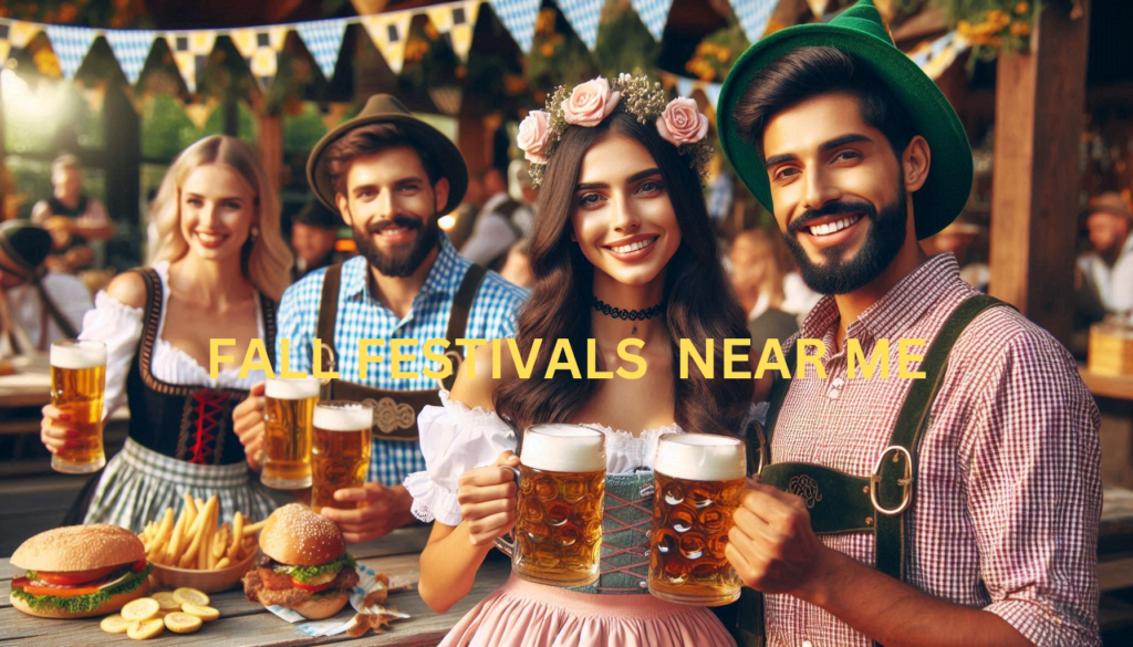 People celebrating Oktoberfest in traditional Bavarian attire.