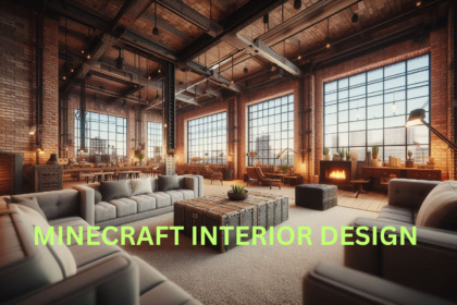 Industrial-style living area in Minecraft with exposed brick walls and metal furniture.