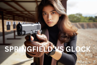 Shooter practicing with a Springfield firearm at a shooting range.