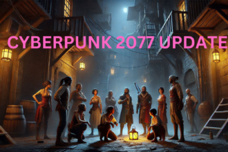 Characters interacting in a dark alley in Cyberpunk 2077, showcasing NPC diversity and interaction.