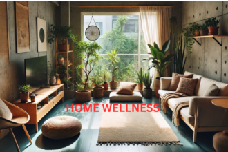 Cozy living room with natural light, indoor plants, and a meditation corner.